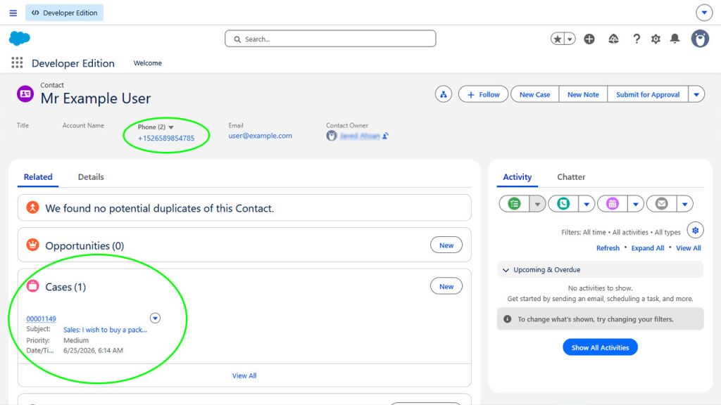 Salesforce contact detail showing updated phone after sync