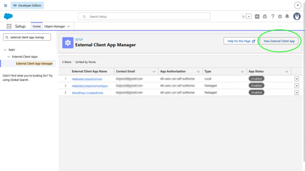 New External Client App form in Salesforce